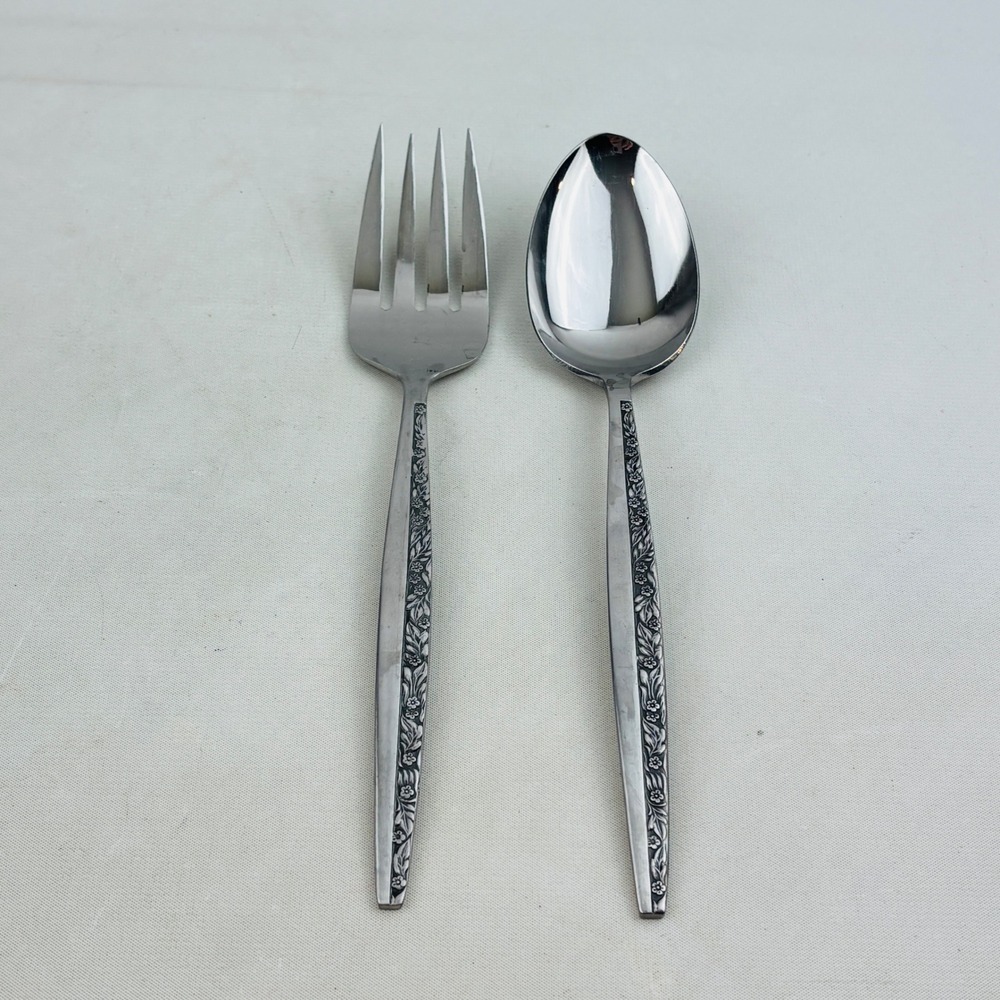 Bouquet by Coventry Serving Spoon Fork Set JH Stainless Japan Floral Flatware